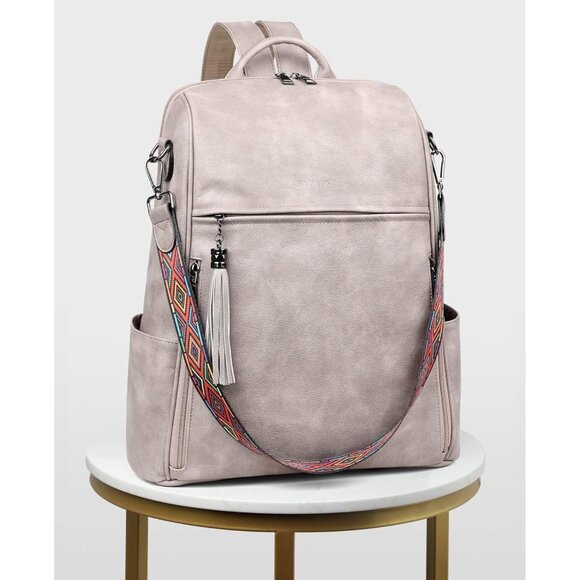 Women's Dark Gray Retro Style Backpack Designer 15.6 inch PU Leather Laptop Bag - Picture 7 of 10